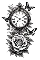 Birth Clock roses butterflies tattoo design idea