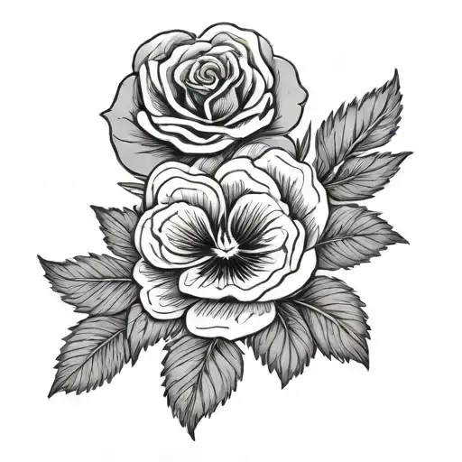 pansy rose and lavender tattoo design idea