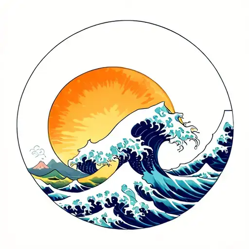 Philippine sun over the great wave off kanagawa wave tattoo design idea