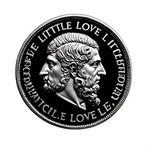 augustus denarius coin with the inscription in latin "Forgiven little, love little" tattoo design idea