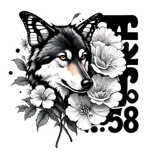 "4.20.58" butterfly carnation wolf memorial tattoo design idea