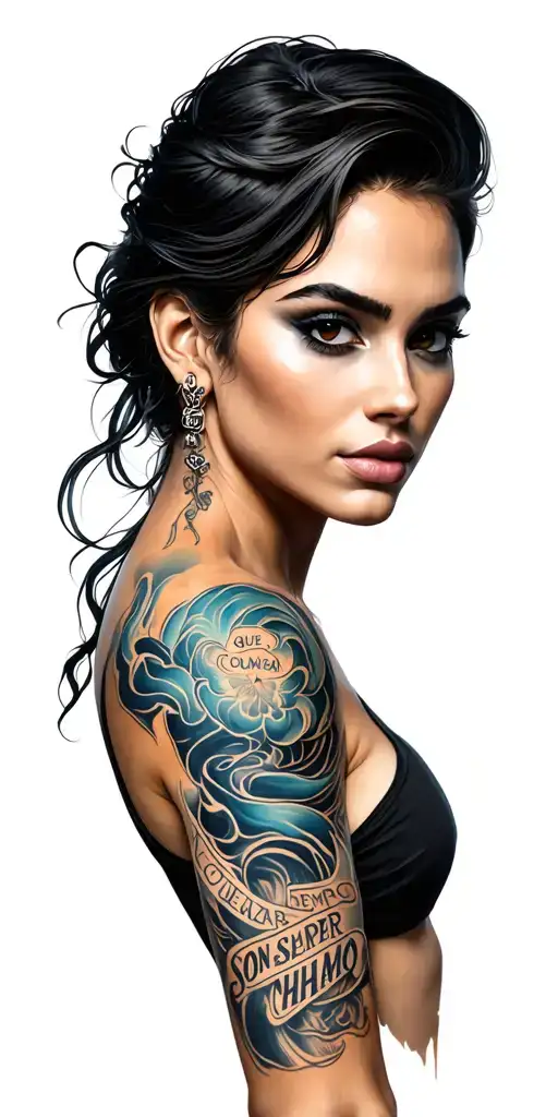 Create a "flow br" style layout. On your shoulder put Marilin Monro and below the phrase: até que seja como semper sonhamo tattoo design idea