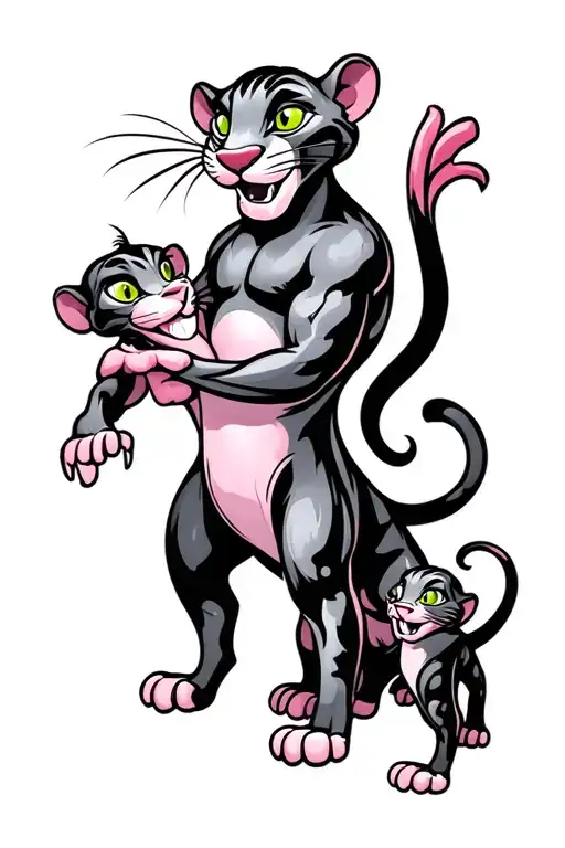 make a tatto idea with pink panther god and family  tattoo design idea