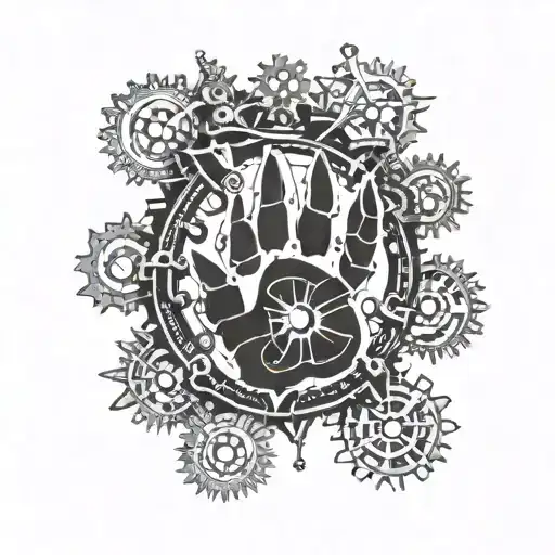 A wolf paw print made up of mechanical gears and tools tattoo design idea
