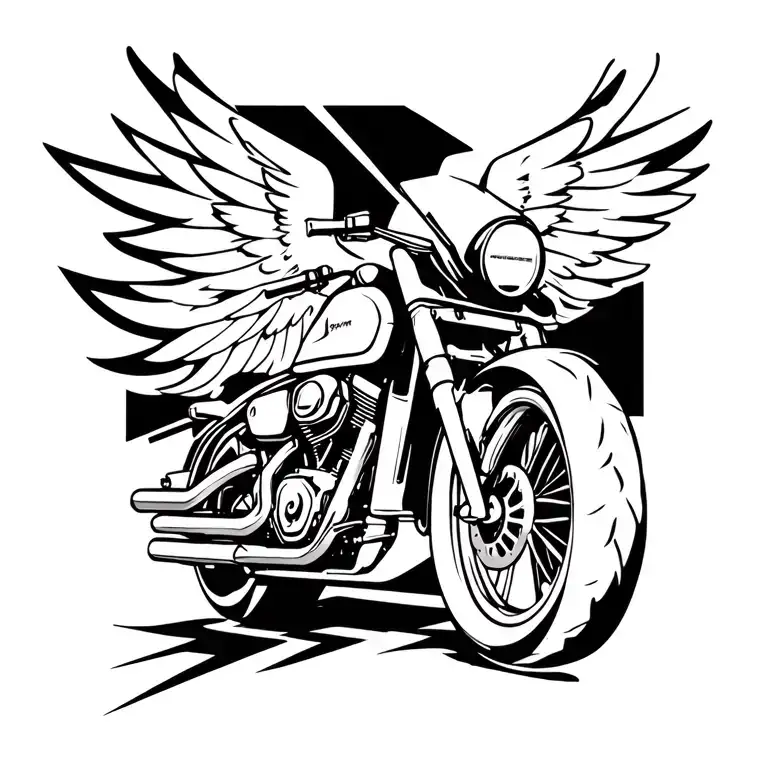 Motorcycle and wings tattoo design idea