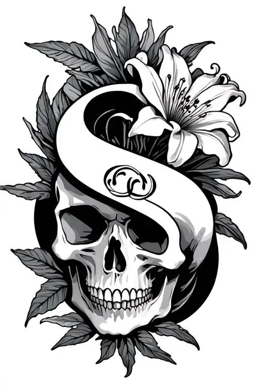 "S" Skull and Spider Lily flower tattoo design idea