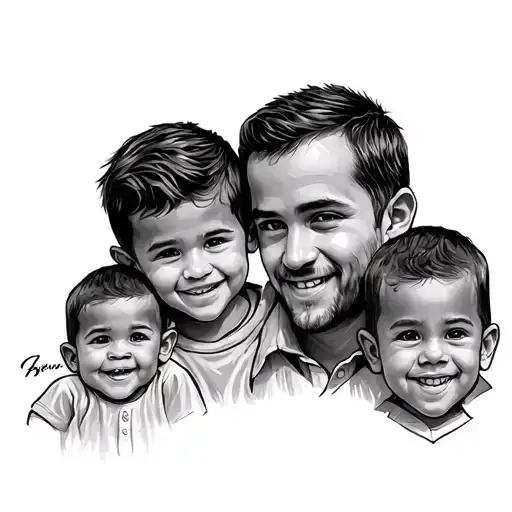 dad and 3 sons tattoo design idea