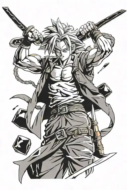 future trunks from dragon ball z with a dark bow from RuneScape tattoo design idea