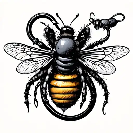Candyman hook with bee hive pattern tattoo design idea