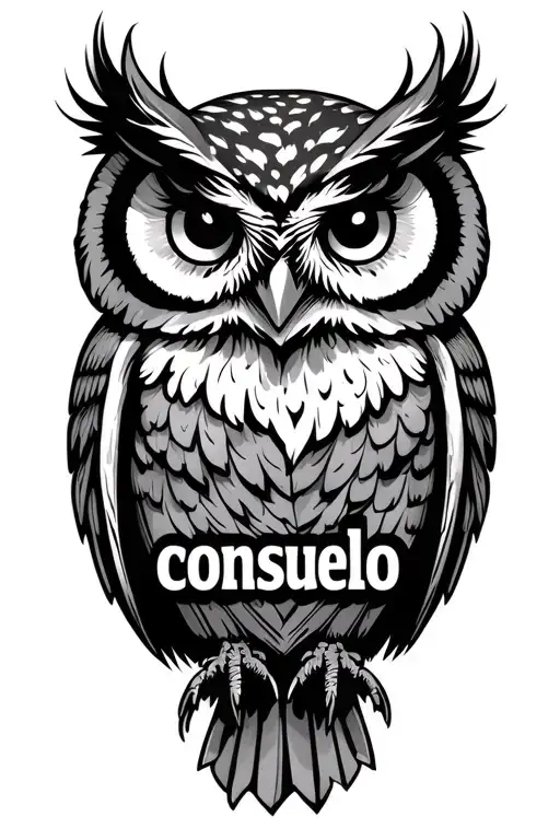 "CONSUELO" the word "consuelo" on the deftones owl perched tattoo design idea