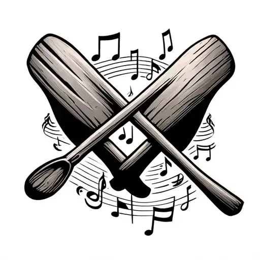 crossed oars and musical notes tattoo design idea