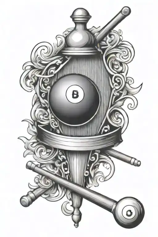 billiard cue with cue ball and rack tattoo design idea