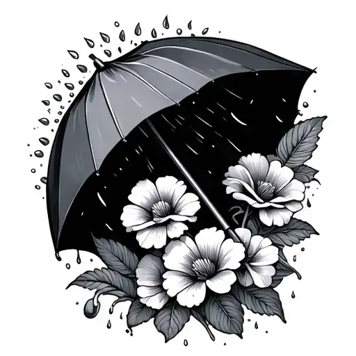 umbrella Flowers sun rains tattoo design idea