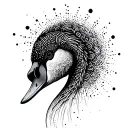 swan evolving dot around head profile holding tattoo design idea