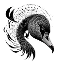 swan evolving dot around head profile holding tattoo design idea