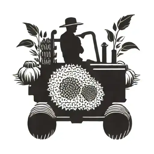 A farmer driving a tractor through a sunflower field with friends waving from the back tattoo design idea