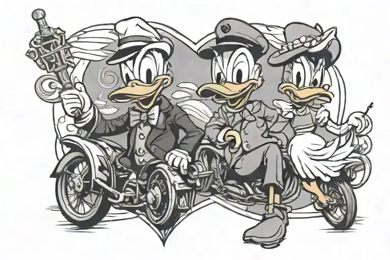 Donald duck couple love tattoo design idea
