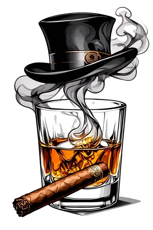 whiskey and cigar smoke tattoo design idea