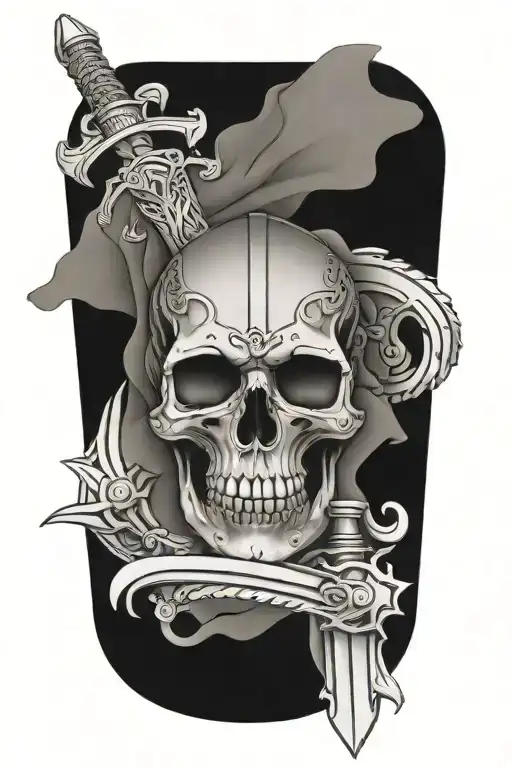 viking skulls and swords, background of engine parts tattoo design idea