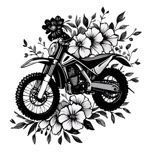 dirt bike flowers feminine silhouette tattoo design idea