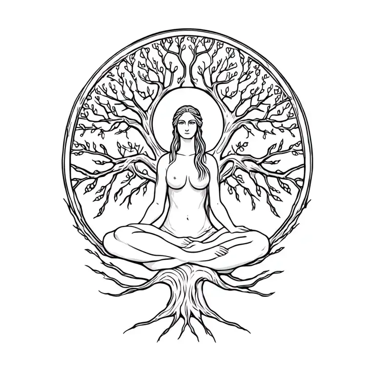 Mother Nature and Chronos sitting underneath the branches of the Tree of Life tattoo design idea
