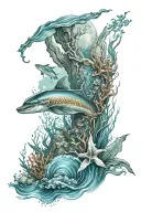 ocean theme leg sleeve tattoo design idea