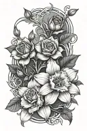 daffodil and rose intertwined on a vine wrapping tattoo design idea