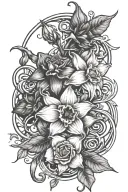daffodil and rose intertwined on a vine wrapping tattoo design idea