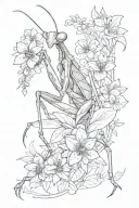 praying mantis with flowers tattoo design idea