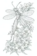 praying mantis with flowers tattoo design idea