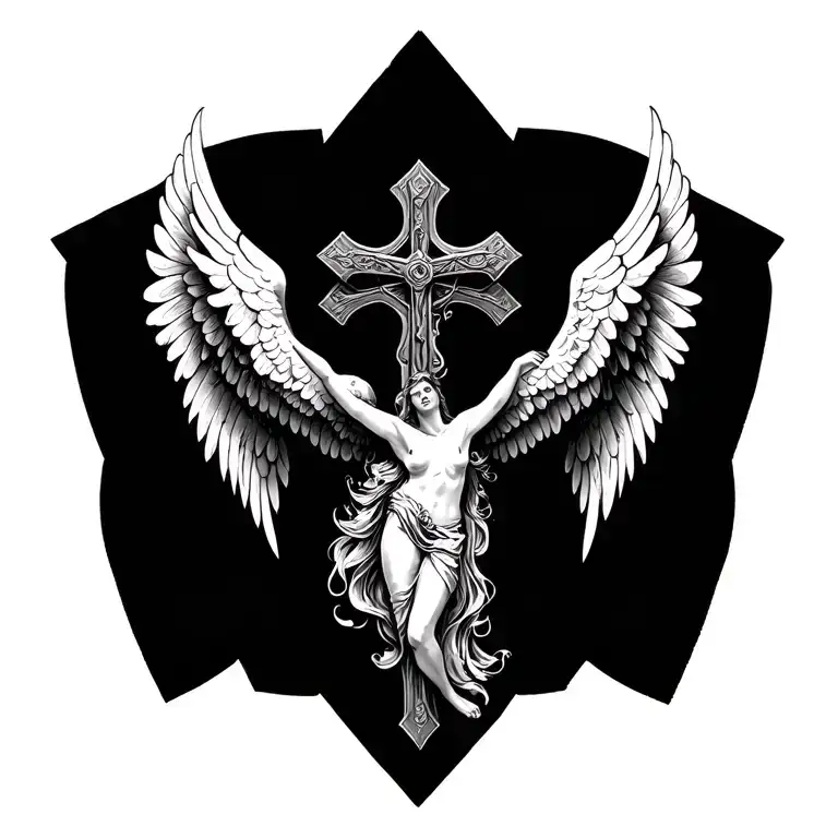 Can you make like a back tattoo design of like maybe a cross with angel wings on the side and for the bottom part for th tattoo design idea