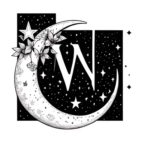 Stars & Moon – A delicate design where V & N are connected by a crescent moon and stars, symbolizing dreams and destiny. tattoo design idea