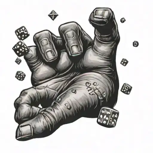 Dice rolling out of a gorilla's hands with the words 'dontlikeyou' in a black-grey tattoo tattoo design idea