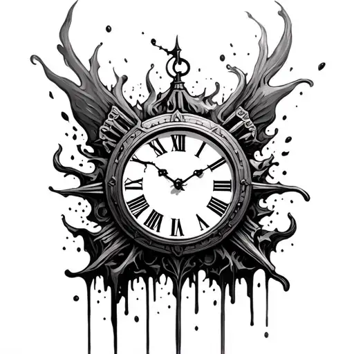 roman numeral clock melting tattoo design idea