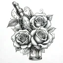 only two roses in an alcohol bottle in flames tattoo design idea