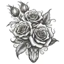 only two roses in an alcohol bottle in flames tattoo design idea