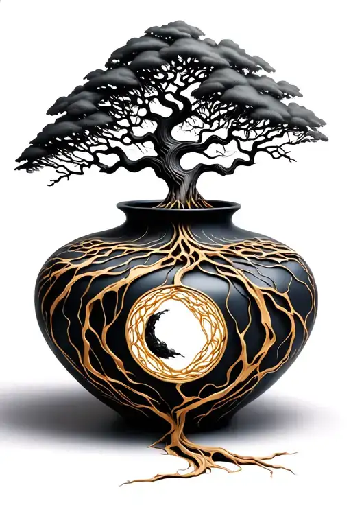 Kintsugi pottery with Tree of Life coming out of it tattoo design idea