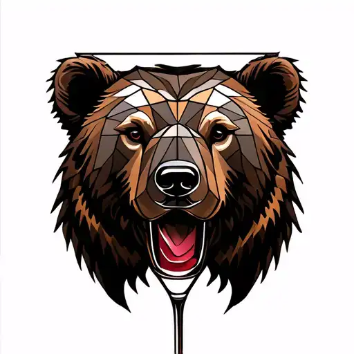 bear head glass wine tattoo design idea