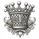 A crown with letter J and a checkers board design tattoo design idea