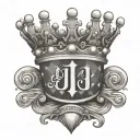 A crown with letter J and a checkers board design tattoo design idea