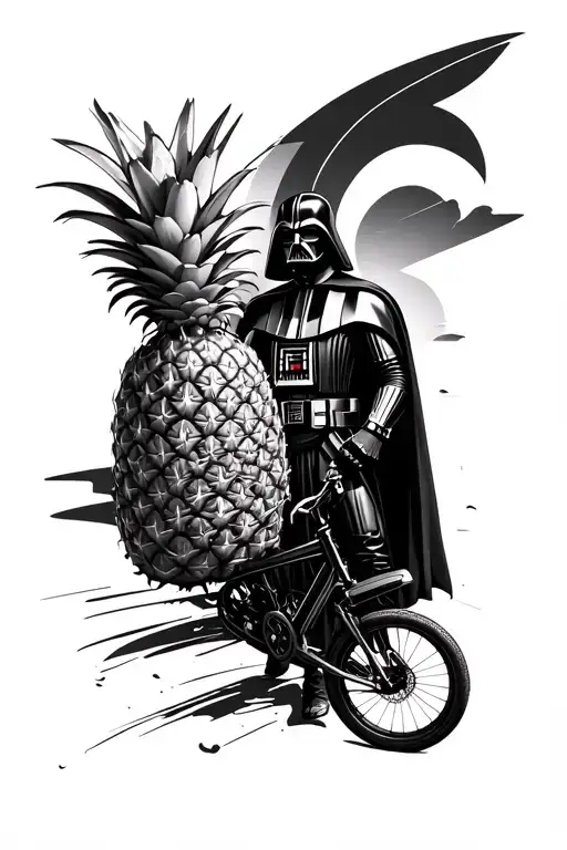 darth vader and a small pineapple and a road bike tattoo design idea