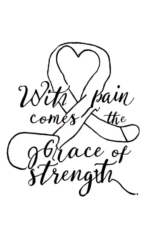 “With pain comes the Grace of  strength” with a ribbon with heart inside of it  tattoo design idea