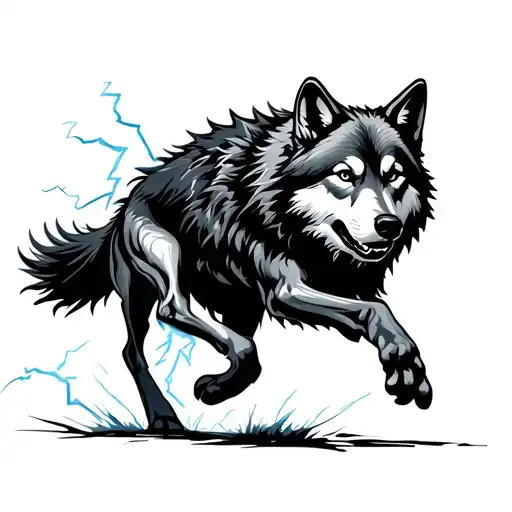 "shadow wolf pack" wolf running with lightning tattoo design idea