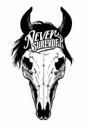 "Never surrender" horse skull from the side profile tattoo design idea