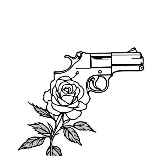 a pistol shooting a rose out of the holster  tattoo design idea