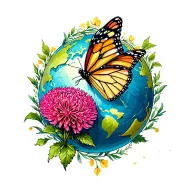 globe amaranth and butterfly flying tattoo design idea