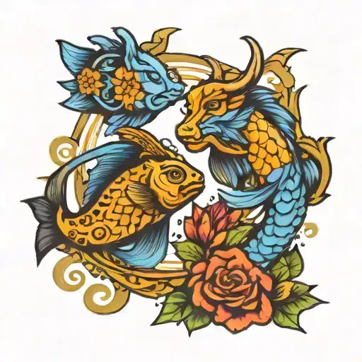 pisces and taurus zodiac sign tattoo design idea