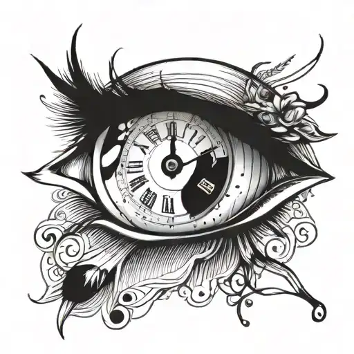 girl eye time clock tattoo design idea