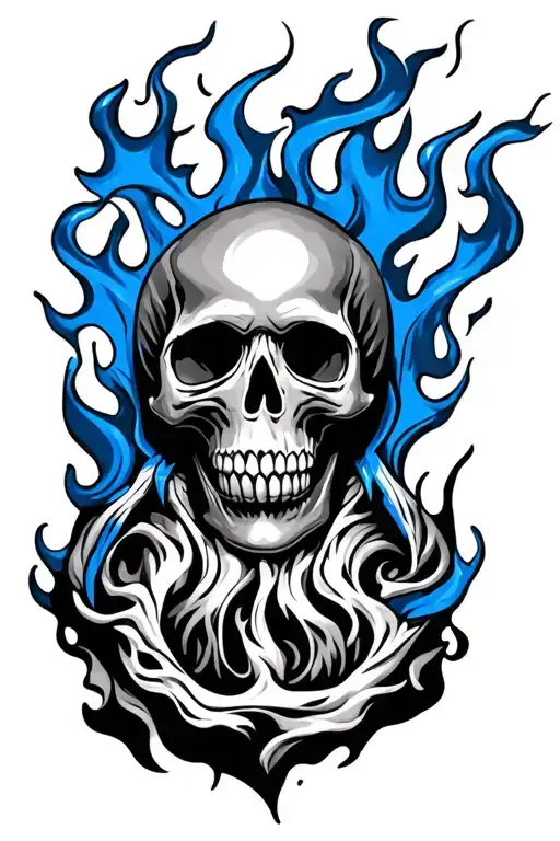 blue flames skull native, happy face tattoo design idea