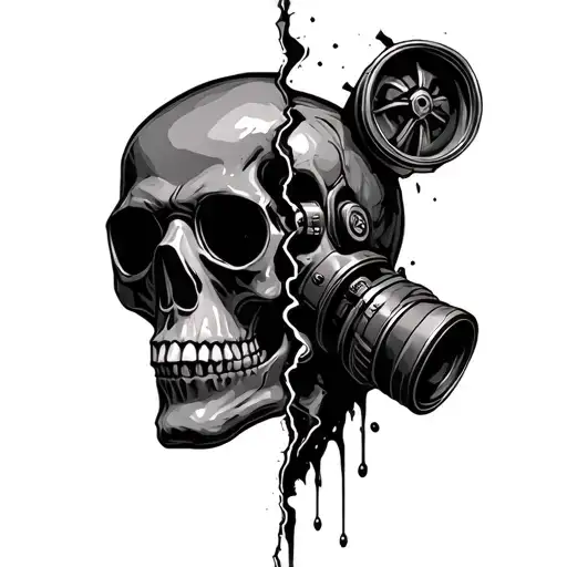 skull with gas mask split in half tattoo design idea